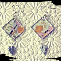 Japanese Washi Print Earrings with Silver Leaf Dangle by Amanda Crago of Bowerbird Jewellery