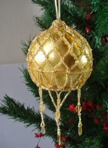 Gold Bead netting Christmas Bauble by Amanda Crago of Bowerbird Jewellery