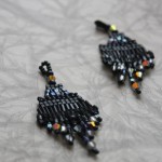 Beaded Art Deco style earrings with black beads and crystal dangles by Amanda Crago of Bowerbird Jewellery