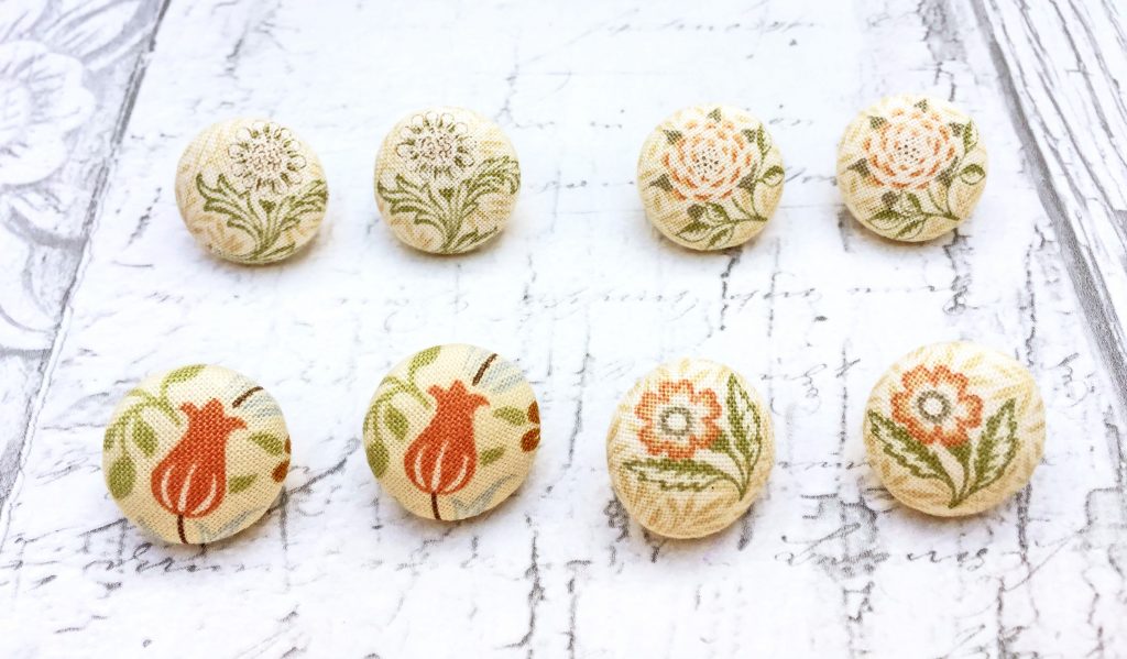 Floral fabric button stud earrings using William Morris design fabric