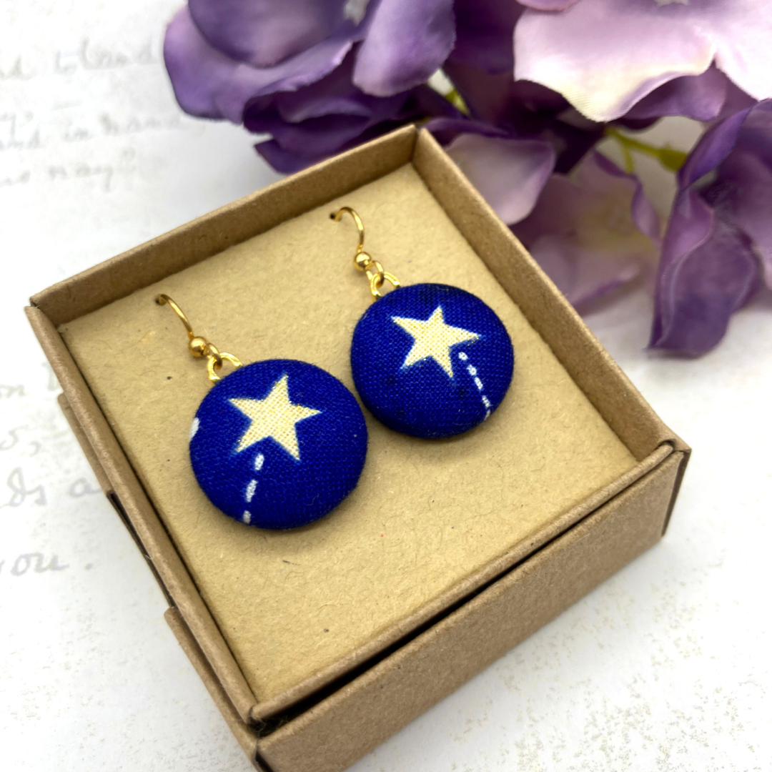 shooting star fabric button earrings