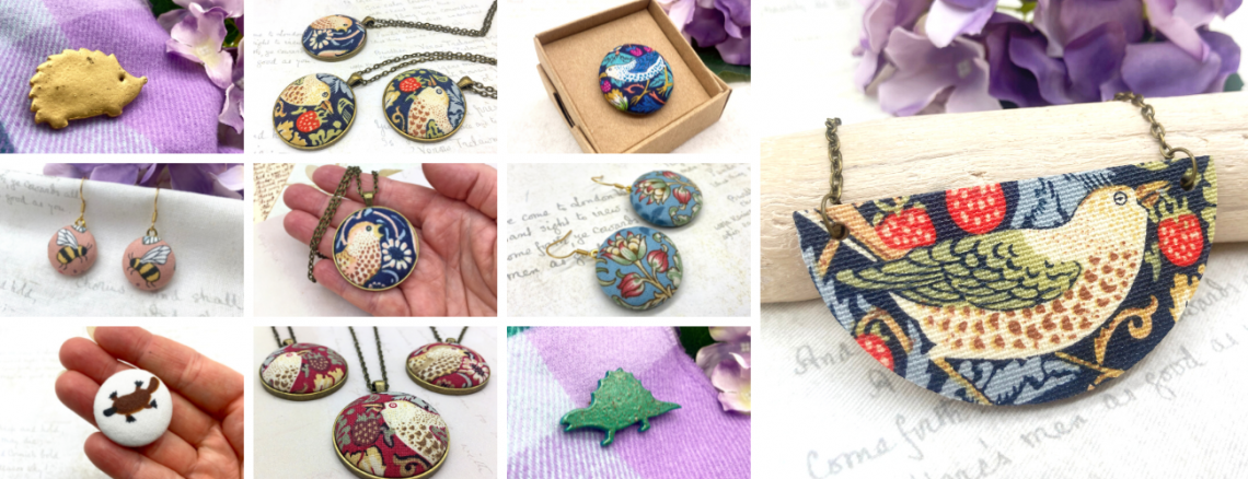 William Morris and animal inspired jewellery montage photos by Bowerbird Jewellery