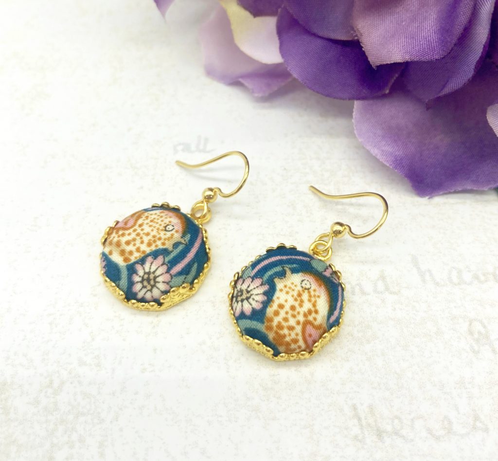 Liberty Strawberry Thief antique teal singing thrush dangle earrings