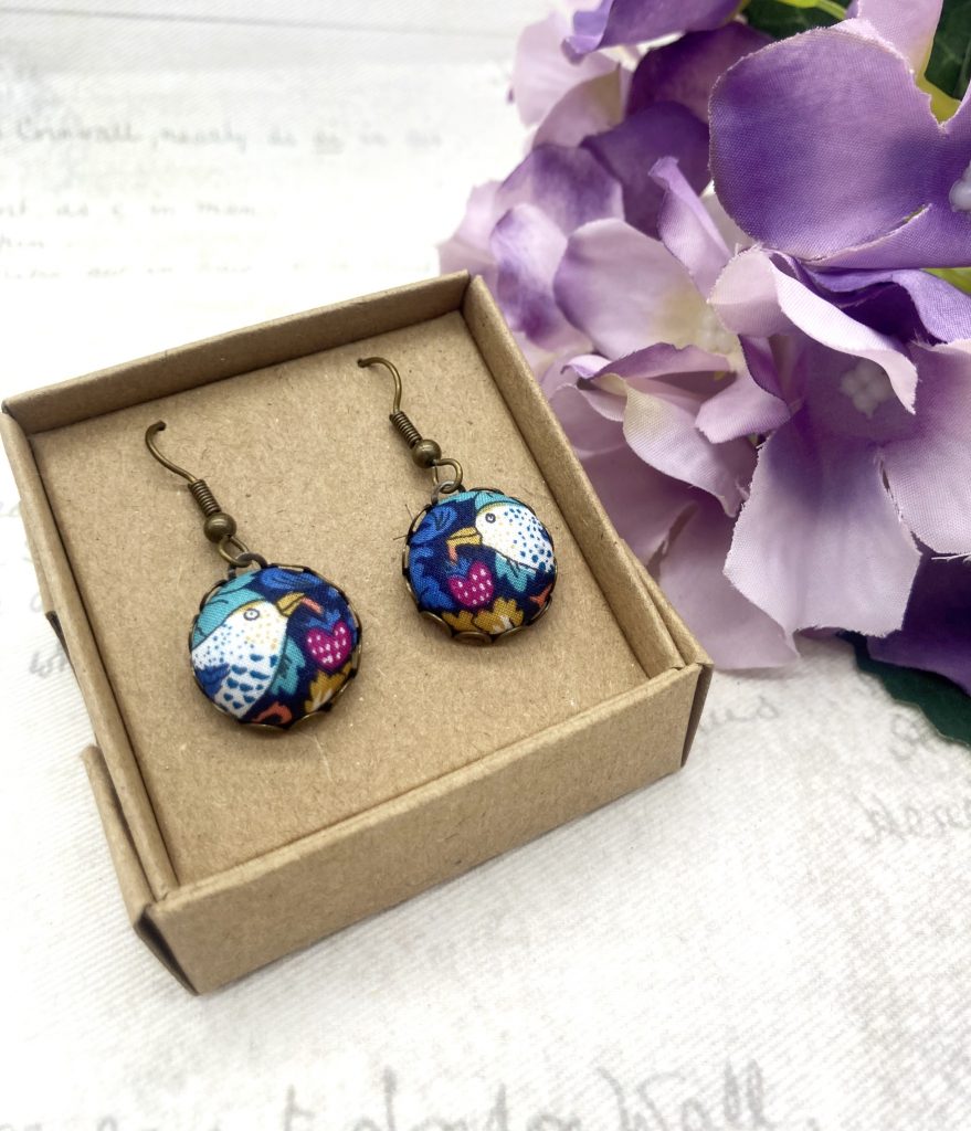 Liberty Strawberry Thief hot pink dangle earrings